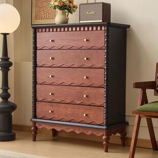 法式中古复实古木五斗柜中古客厅床斗玄关涟漪斗柜柜小户型卧室头