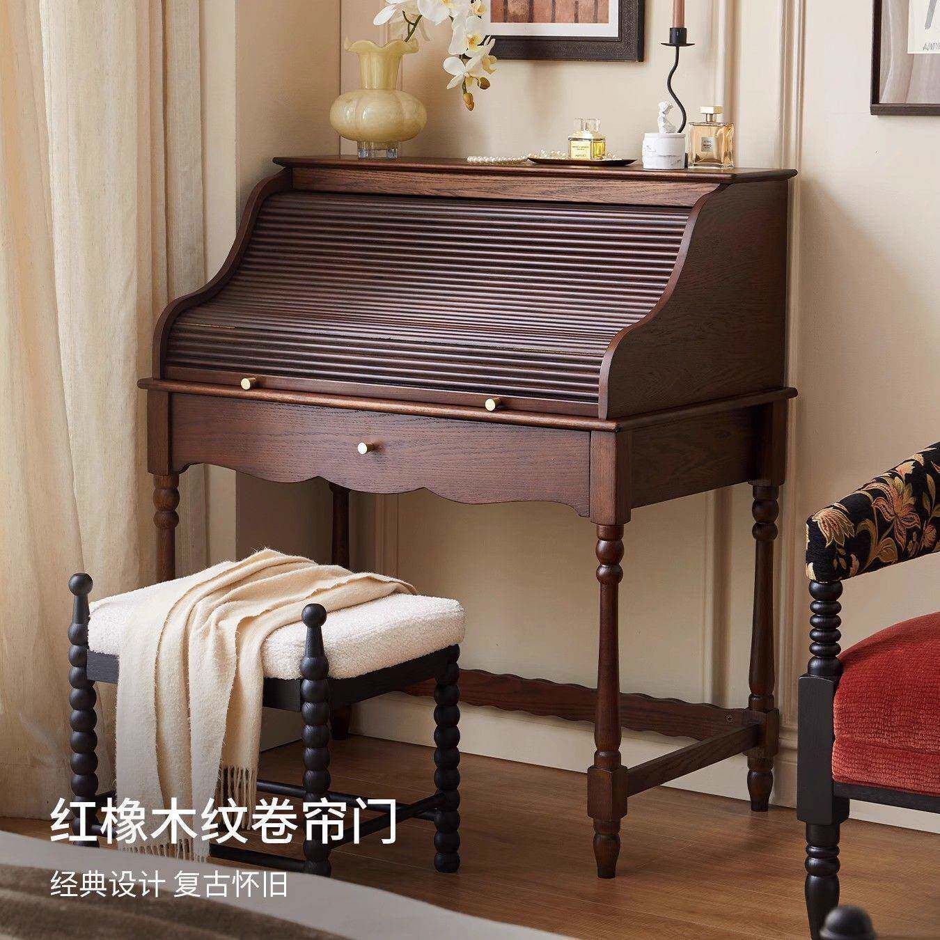 中实木梳妆台古风一法体式复古桌含梳卧室妆具斗柜凳简梳妆台约家