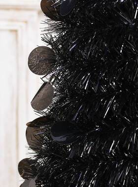 黑跨境新SYCT129品万节装饰圣品色圆片伸缩折毛叠条树万圣节摆件