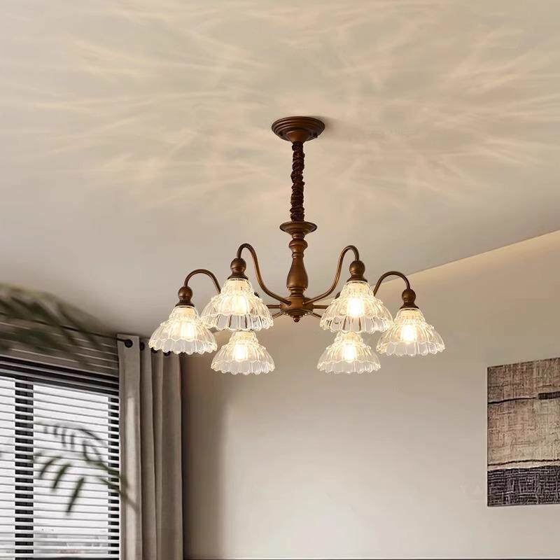 法式客厅喇叭花玻璃美式厅复古吊灯中古218风灯主灯美拉德卧灯室