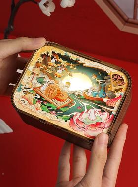 意实用创中节礼物卧室35994氛围小夜灯居装饰秋摆件荷塘月色家木