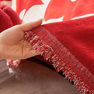 中式大花朵沙发盖布结婚用1-黑白提四通用雪尼盖尔沙季发巾家具防