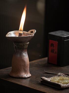 岩泥粗陶烛台中灯老台薰小香夜灯复古蜡烛底托式家用茶室桌面SMTC