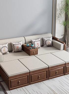 新中式推胡厅实木罗汉床桃木客可伸缩塌塌米沙发禅意雕花M221215