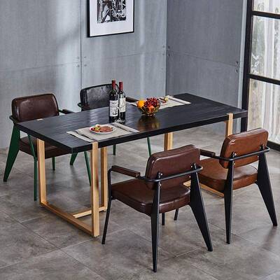 美餐式loft工业吧实风酒吧45482木桌椅铁艺复古餐咖啡椅扶手坐椅