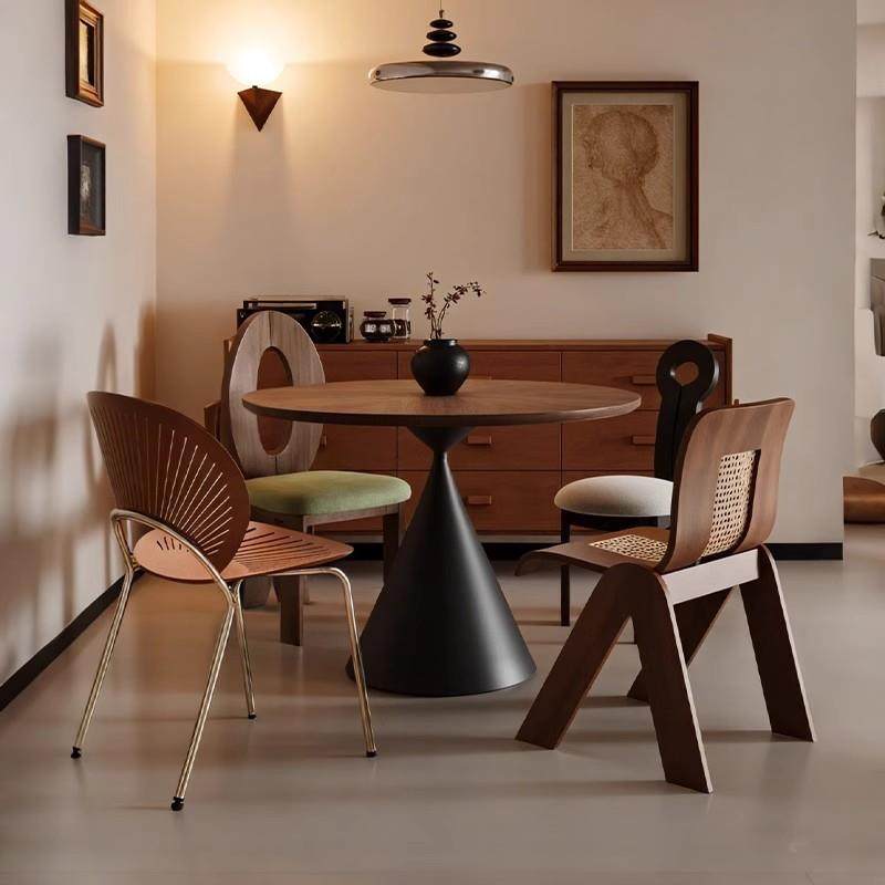 餐桌椅子设计师款人鱼钥匙贝壳实木餐椅家用餐厅中古靠背椅藤编椅