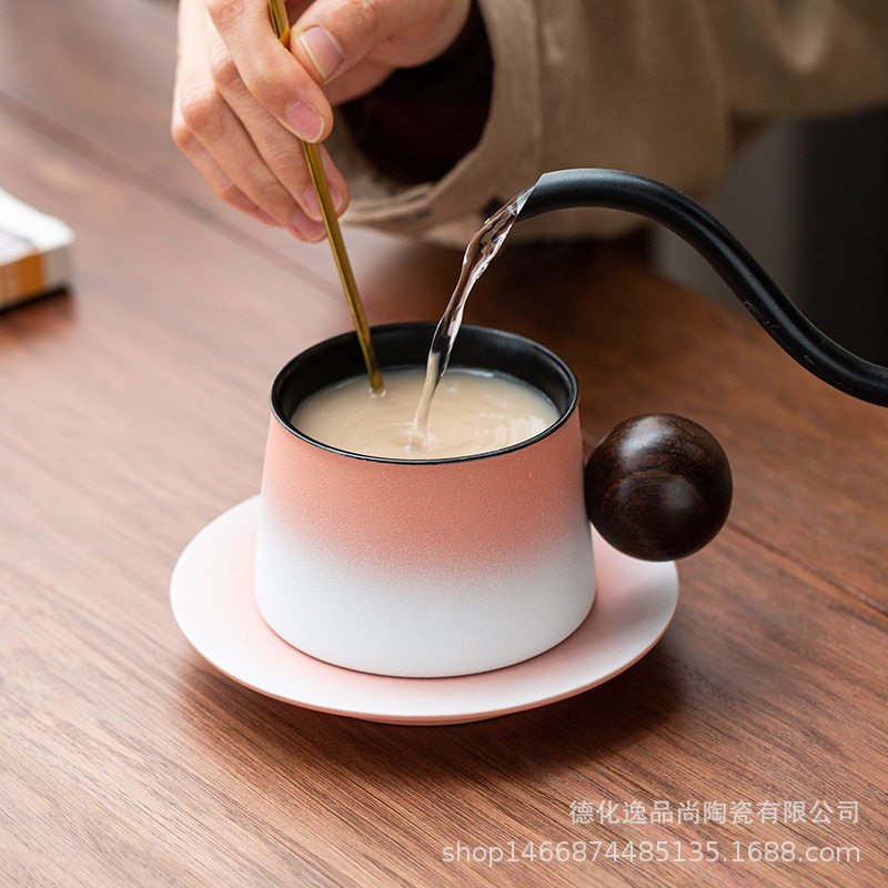陶瓷拿铁咖啡杯碟套装创意下午茶马克杯小精致家用牛奶早餐杯杯具