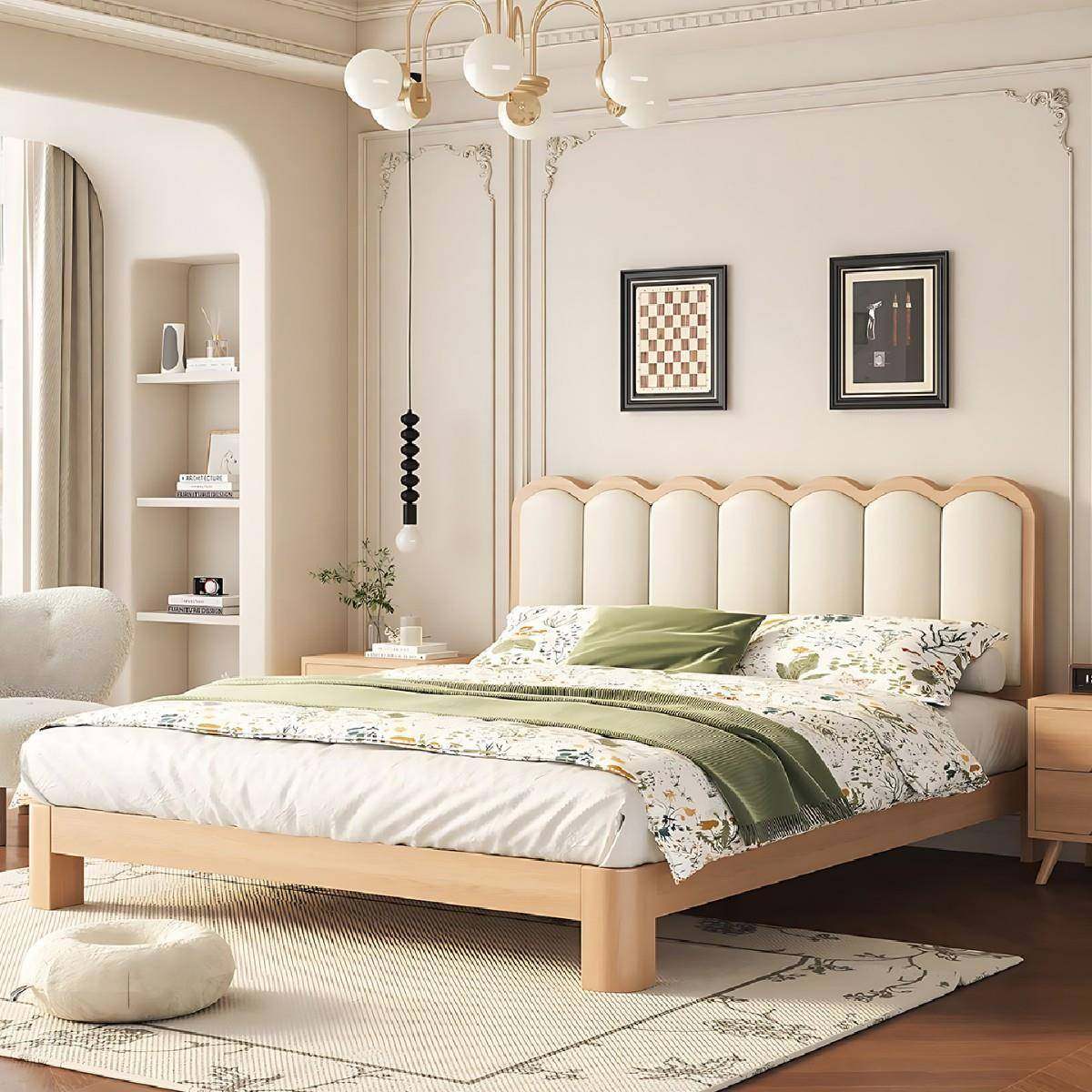 全实木床卧室现代简约1米8主卧双人床大床家用出租房单人床新款床