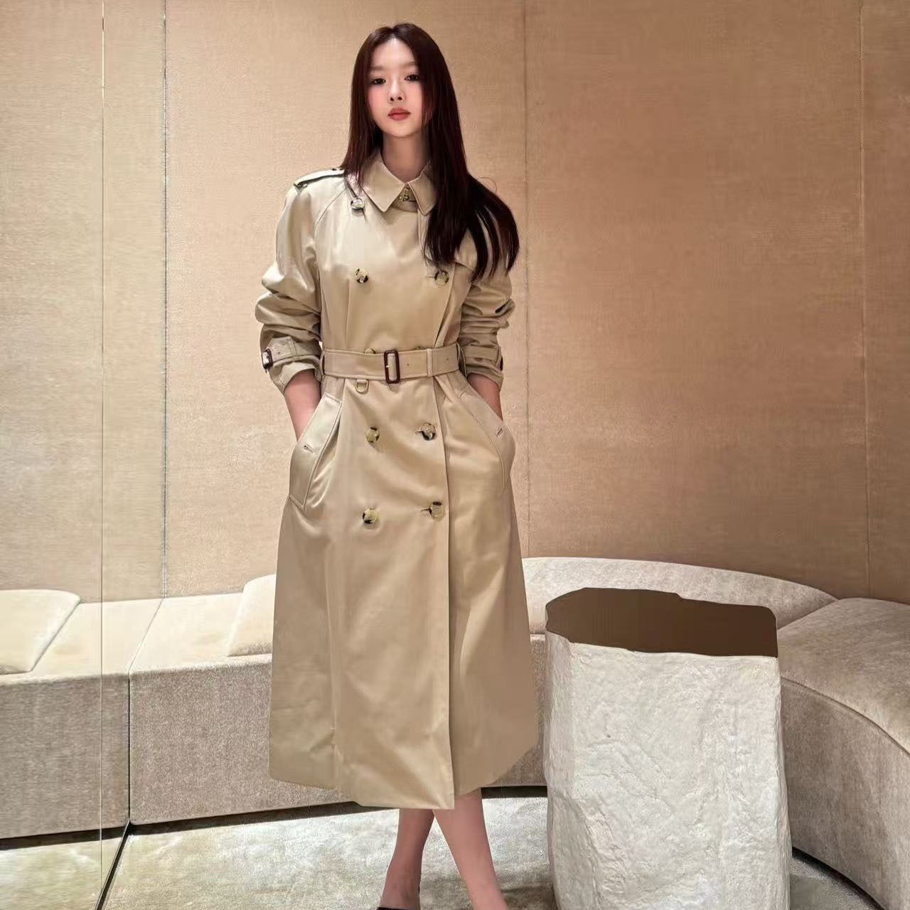 SKFM肯辛顿风衣外套女秋冬款短款卡其色过膝中长款大衣