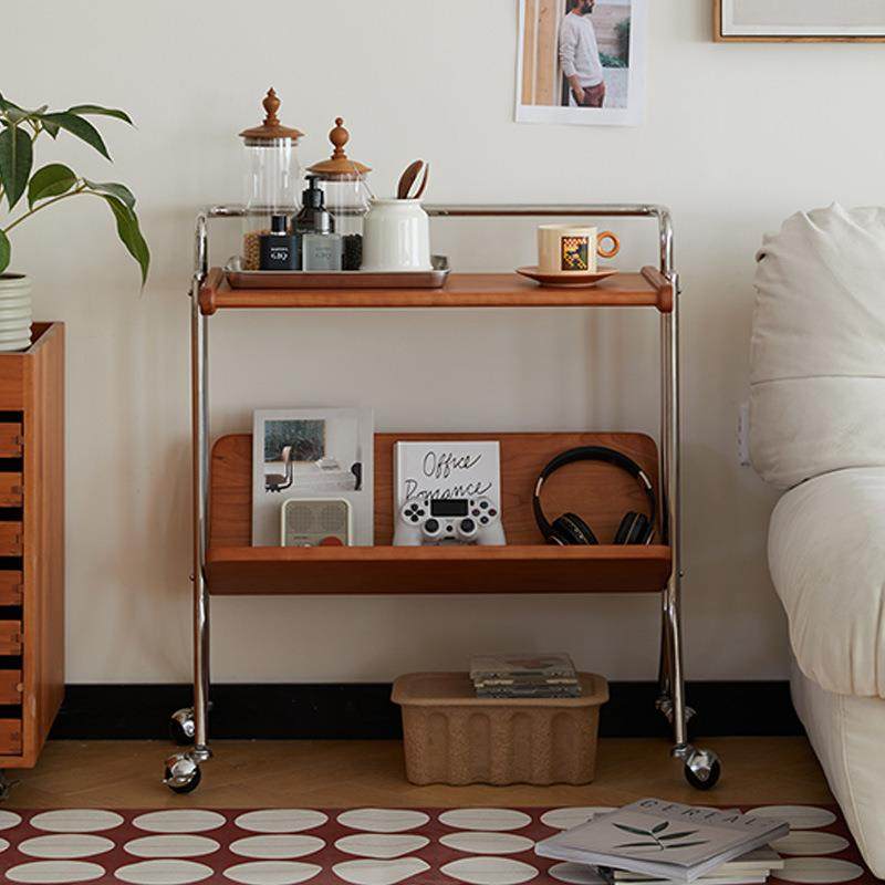 中古可移动小推车沙发边几客厅复古实木茶几杂志书架床头置物架子
