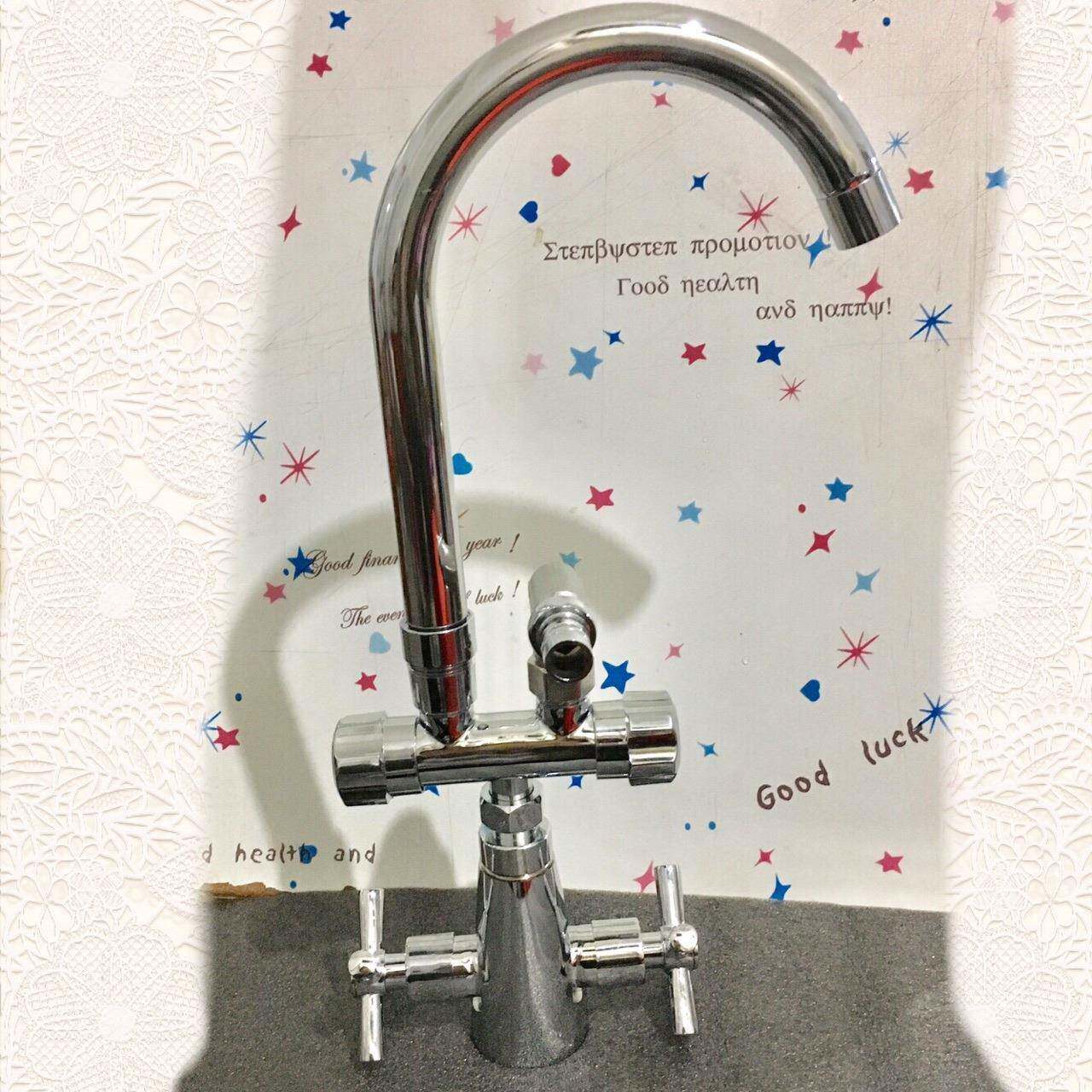 初沐冷热双用多功能厨房龙头双出水双把双控冷热混水单孔龙头