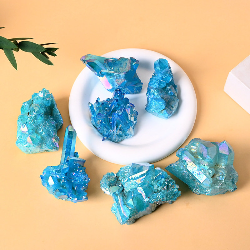 天然水晶簇电镀晶簇水晶原石矿标彩色家居桌面装饰摆件批发