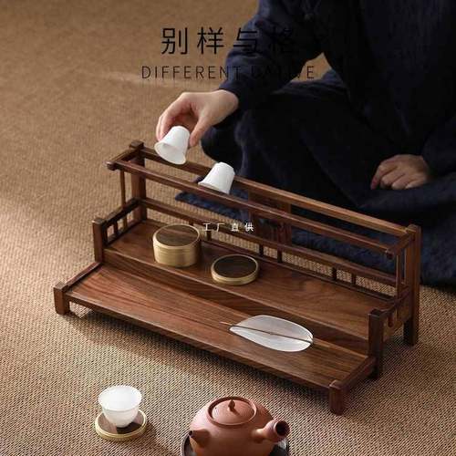 北美黑胡桃实木博古架茶杯茶具收纳架摆放架功夫紫砂茶壶置物架子