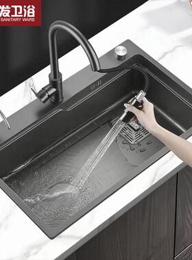 厨房水槽304枪灰色不锈钢单槽手工台上厨房洗碗洗菜池网红水槽