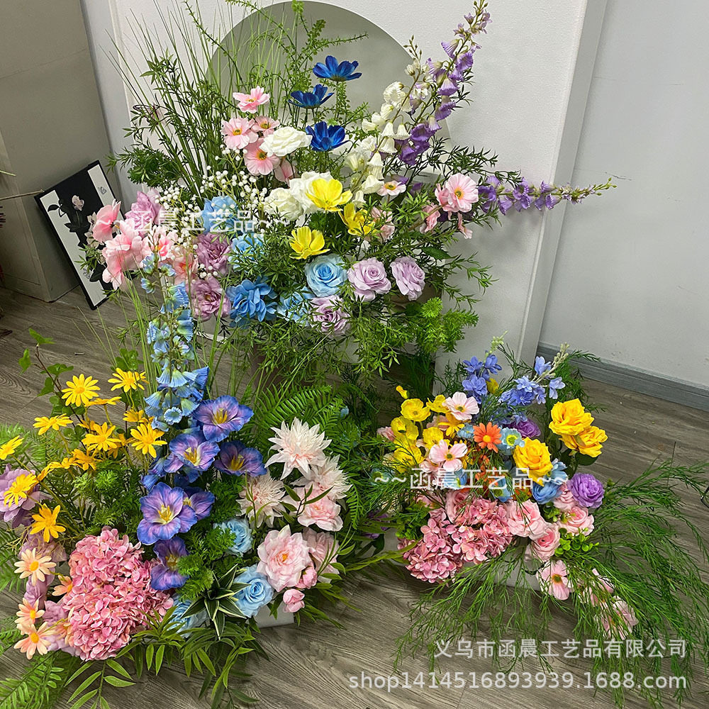 莫奈森系仿真花地排花艺绢花婚礼现场布置订婚假花路引婚庆装饰花