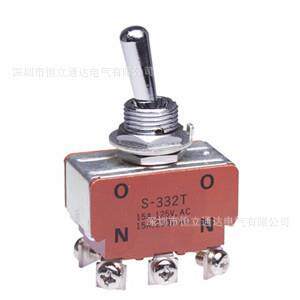 日开NKK摇头开关 S332T S-332T/大电流 钮子开关6脚2档双极带螺丝