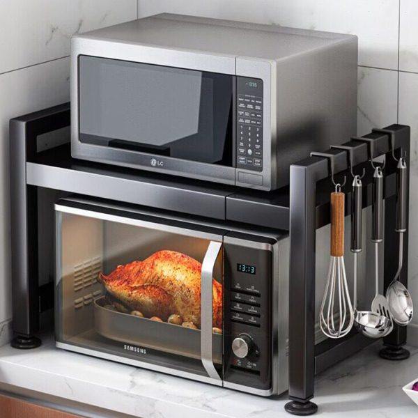 厨房加厚可伸缩置物架微波炉架子电饭锅架烤箱家用双层碳钢收纳架,厨房/烹饪用具,微波炉置物架,淘宝优惠券,粉丝福利购,淘宝优惠卷