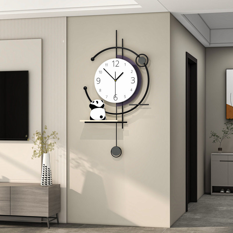 熊猫创意钟表现代简约客厅高级感挂钟家用装饰挂墙免打孔静音时钟