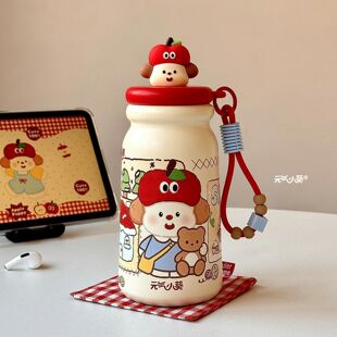 红苹果狗吸管杯子保温杯女生高颜值2026新款儿童学生水杯上学专用