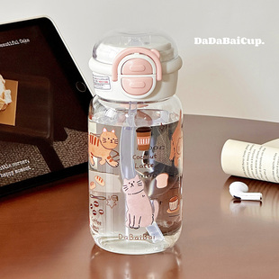 咖啡小猫吸管玻璃水杯女高颜值2025新款耐高温高硼硅咖啡杯子透明