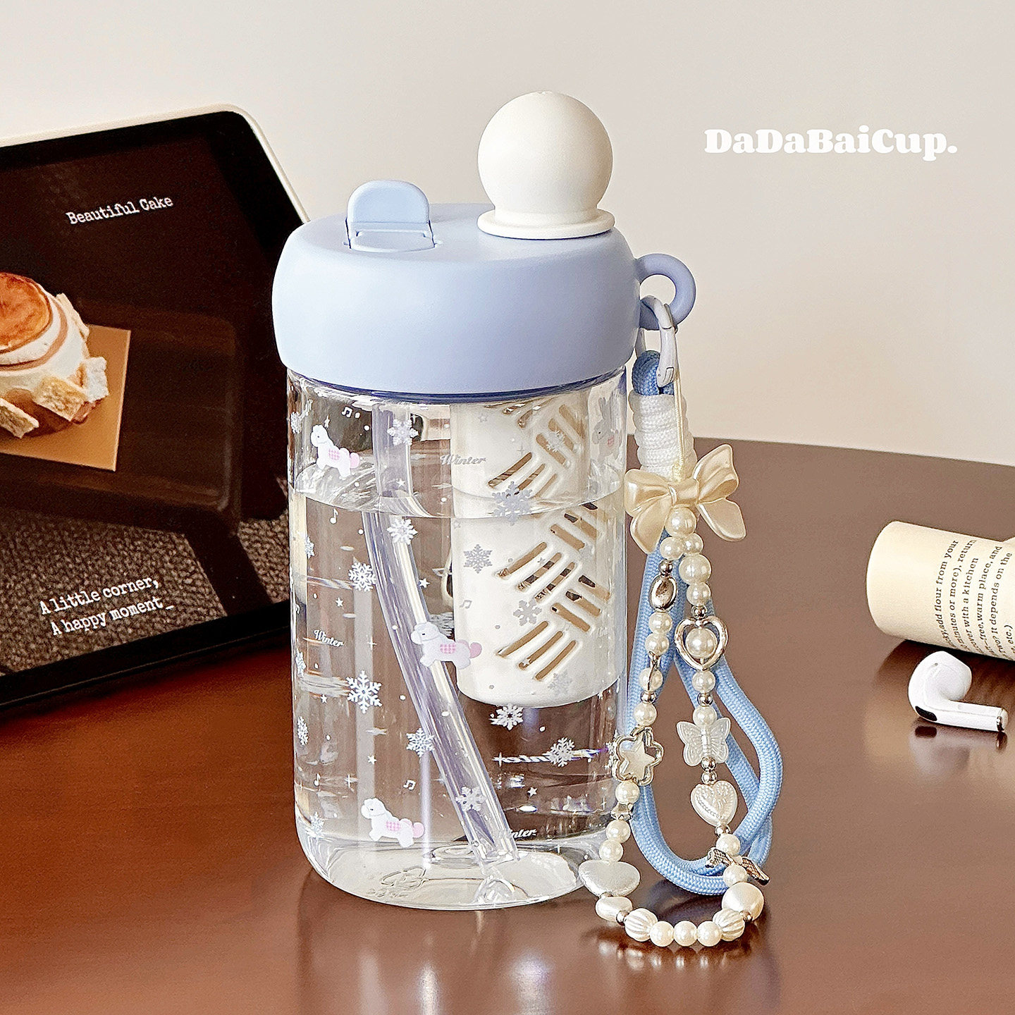 雪花双饮塑料杯子女生高颜值茶水分离耐高温透明运动水杯学生喜欢,餐饮具,随手杯,淘宝优惠券,粉丝福利购,淘宝优惠卷