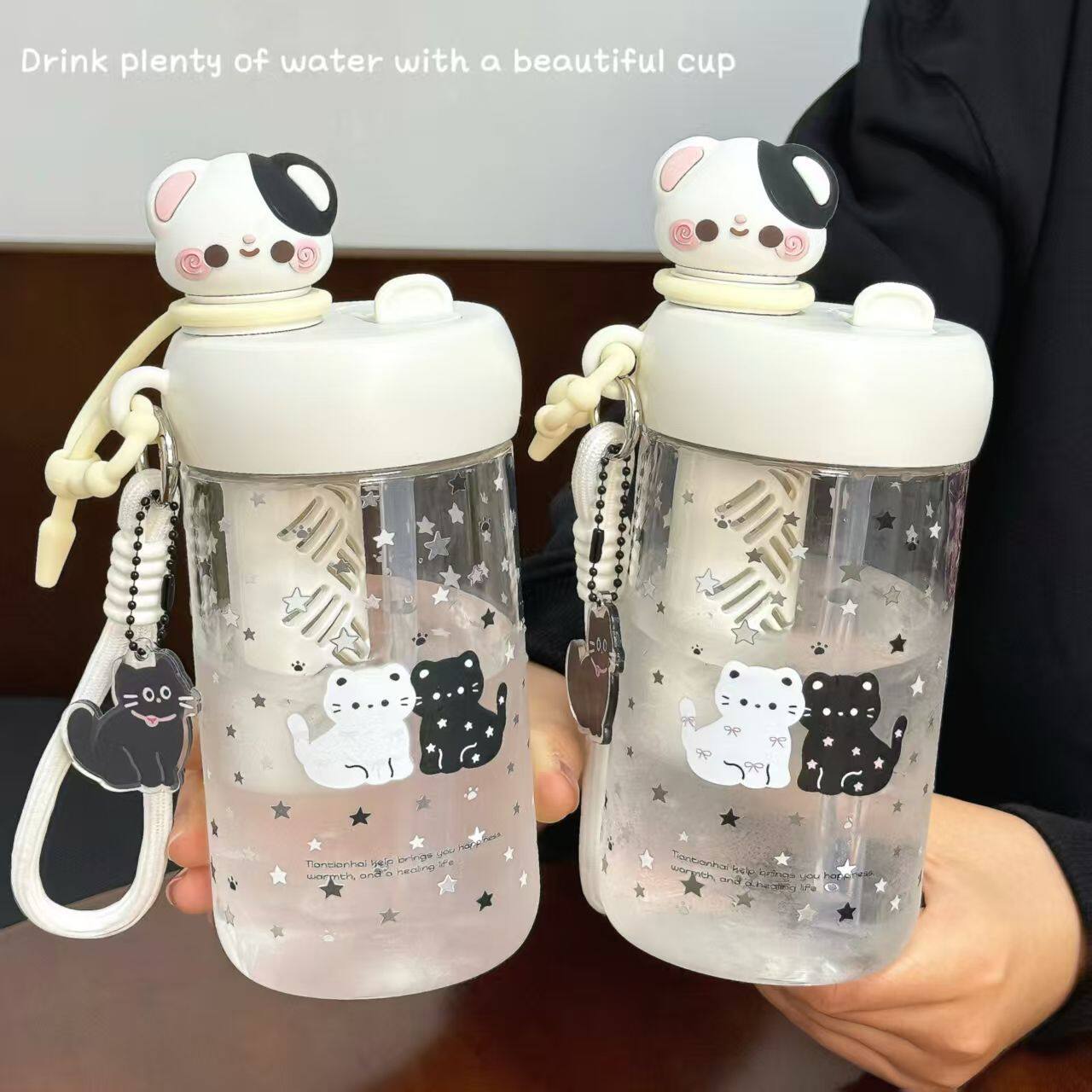 星星猫塑料水杯2026新款便携茶水分离牛奶杯子女生高颜值夏日学生