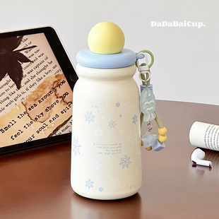 雪花保温杯女士高颜值新款2025吸管水杯女生泡茶精致高级感小杯子