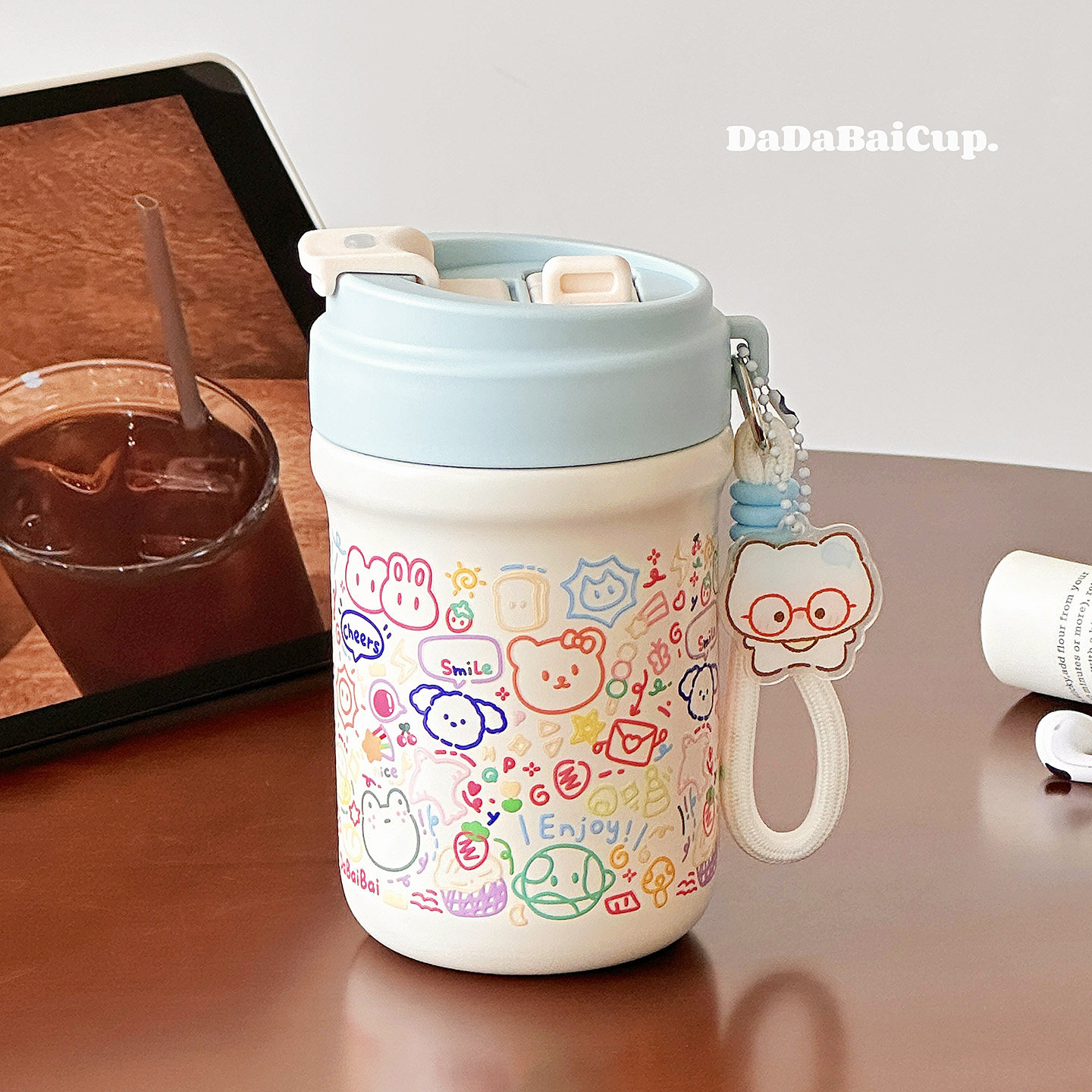 儿童涂鸦小熊水杯保温杯2025新款女生高颜值便携小巧吸管杯子可爱,餐饮具,保冷/保温杯,淘宝优惠券,粉丝福利购,淘宝优惠卷