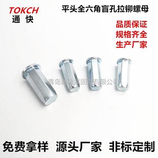 平头全六角盲孔拉铆螺母镀锌六角闭孔铆螺母非标拉铆螺母生产