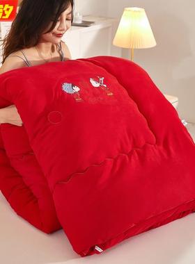 婚庆大红色喜被A类母婴级加厚保暖冬被结婚陪嫁送礼被褥