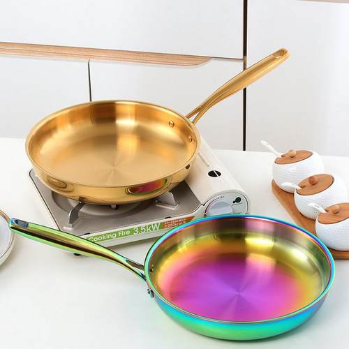 304不锈钢煎锅家用炒锅三层钢锅底不粘厨房平底锅