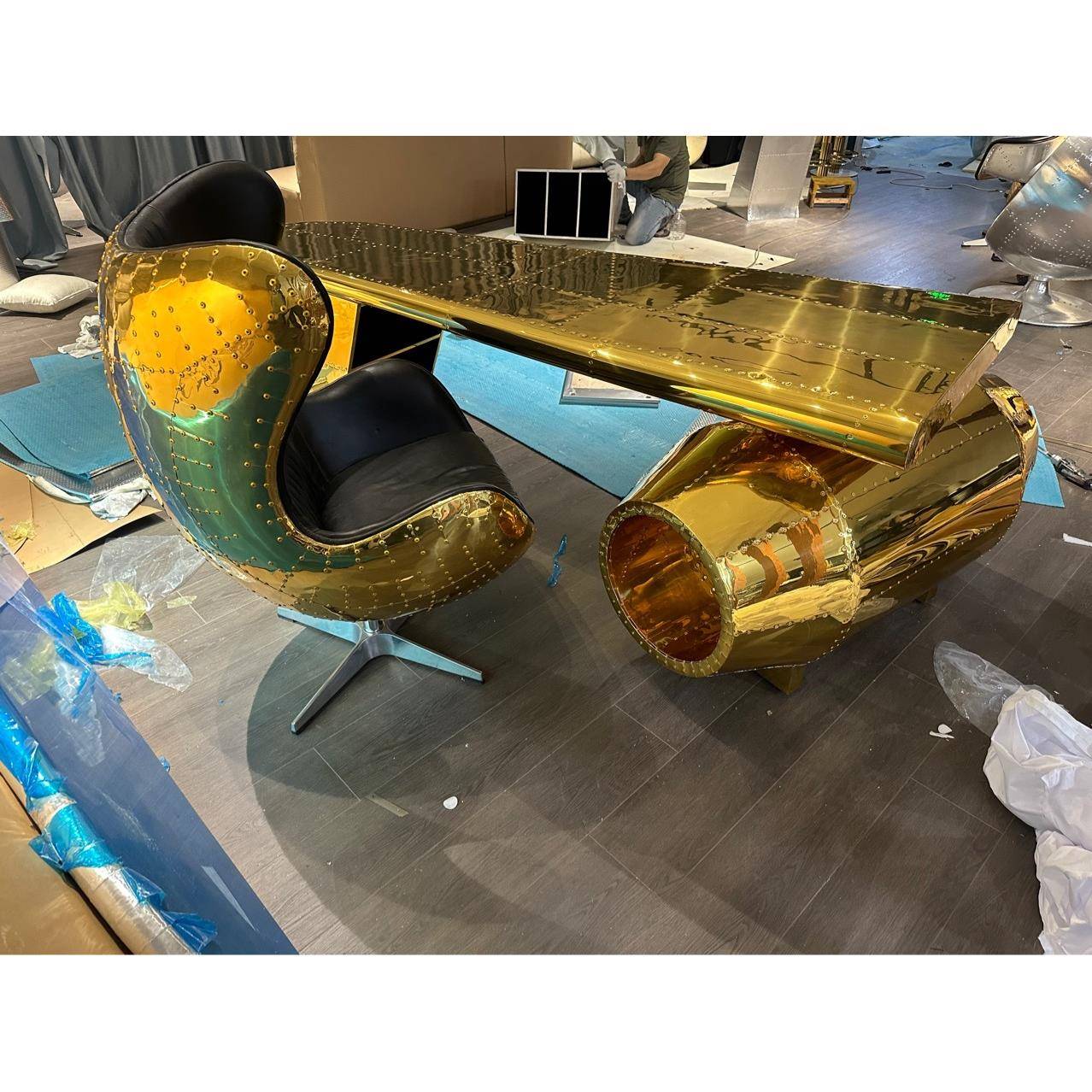 创意美式金属工业风LOFT铝皮飞机台老板桌椅组合创意霸气前台吧台