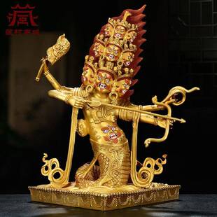 铜鎏金雕花《喇呼拉》桌面工艺品摆件《宁玛三根本》家居玄关铜像
