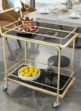 北欧移动小推车菜纳车WIU店酒水车金色多层铁收艺餐车餐酒厅传车