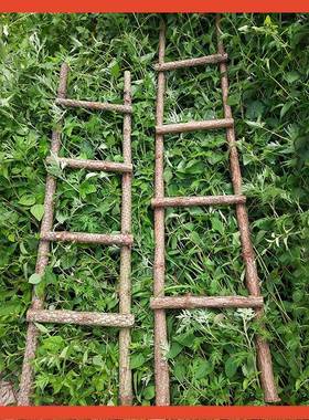 ?带皮F76558SH实木梯装饰原木楼梯绳梯复古直子摆梯件木质梯软森