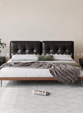 中法式古床糖复古卧室齐边主床现代简约黑云朵床NUL实木黑色双人