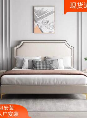 轻奢布艺床卧北欧简约现代白色科i技布小型主户双JAO人床ns网红婚