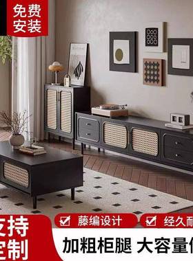 lw0美式古电柜茶几组合客厅家用YQL简约现视代电新复款黑色中古视