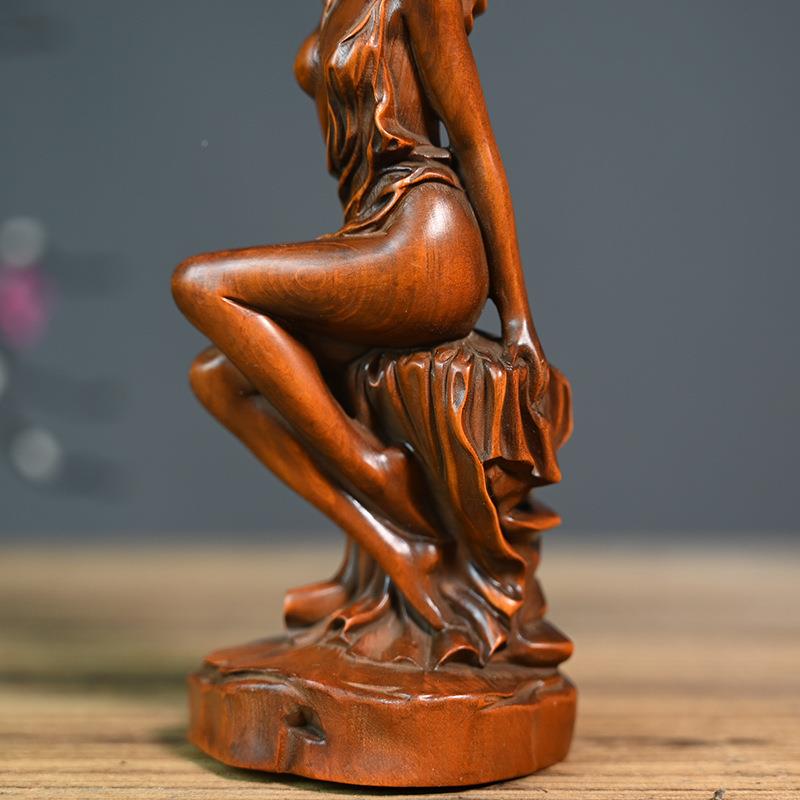 杨黄木仿古神女木质工艺摆件实木雕刻物美zq-271人少女工艺礼品怀