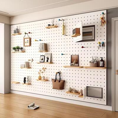 实木洞洞上置物架板客质厅壁挂隔板收墙BKM纳架背景墙简约木书架