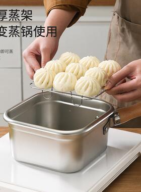 不锈43856钢方型油炸锅便携收头纳功能带手柄鲜户外锅炸小食蒸多