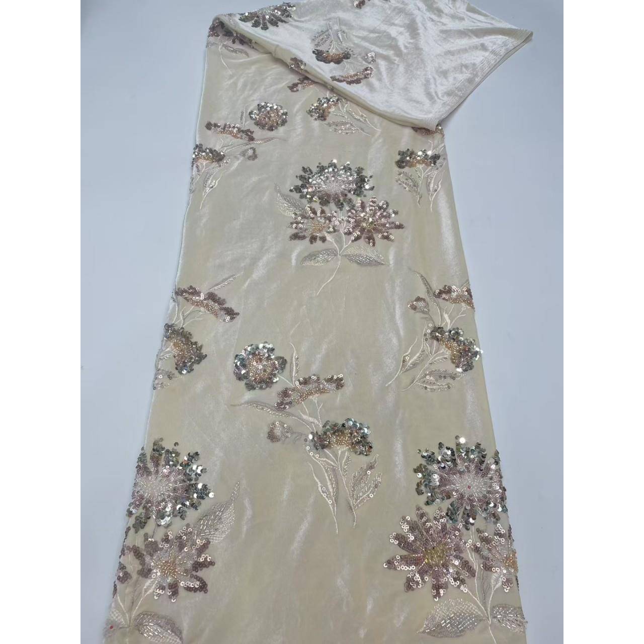 布档绒布彩色珠管亮高片绣面YS7料服礼服装饰绣花面晚料