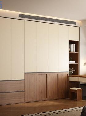 fLE实木衣柜奶油风简约现代欧松板肤感书桌一体转角柜颗粒板大衣