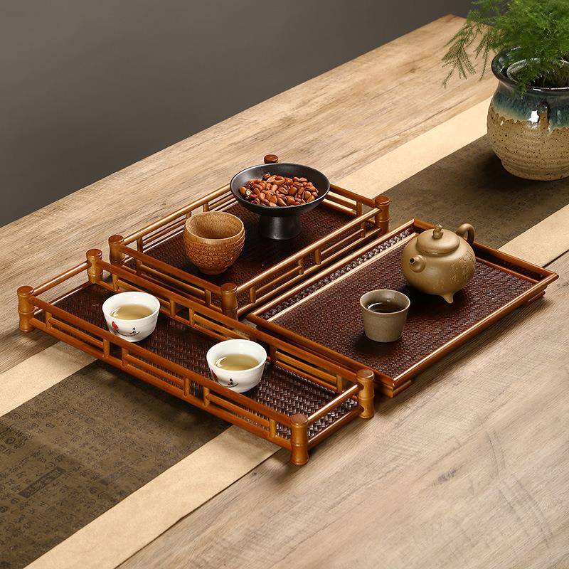 玉竹编茶托盘梅鹿竹晾杯架长方形干泡盘竹制品手工编织奉茶盘