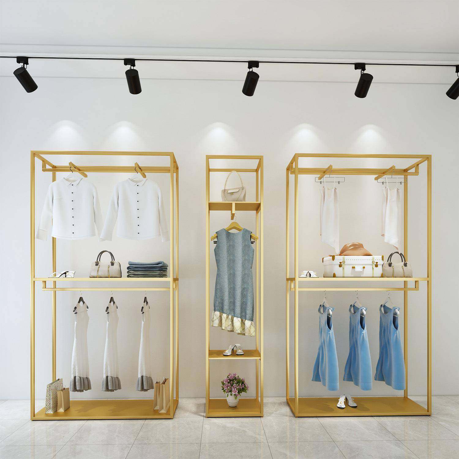 北欧简约落地式服装架金色铁艺双层挂衣架轻奢服装店衣帽展示架,机械设备,其他机械设备,淘宝优惠券,粉丝福利购,淘宝优惠卷
