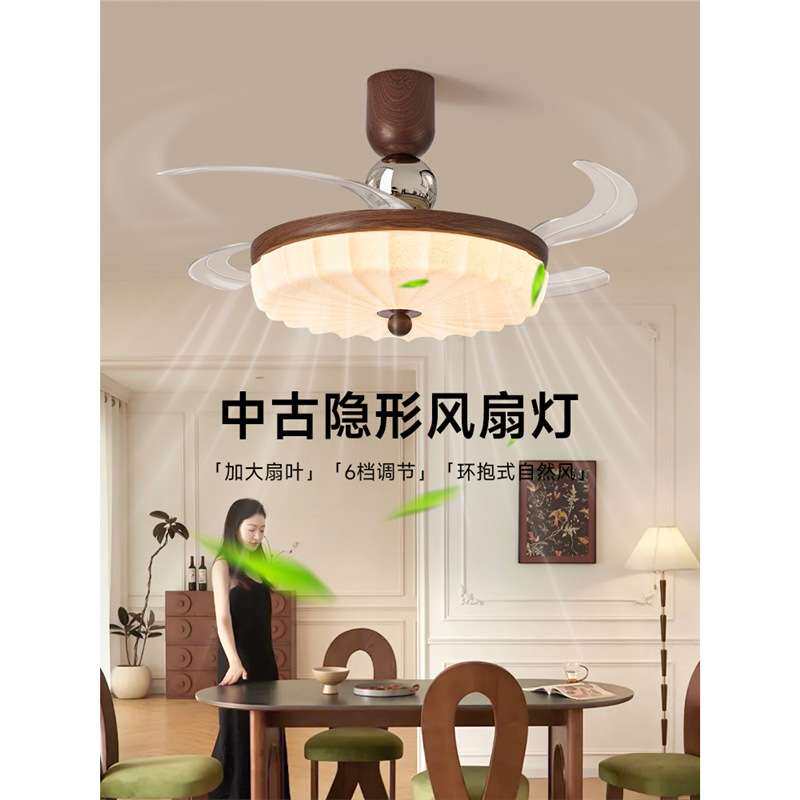 法式中古风卧室风扇灯2025新款全光谱餐厅静音吊扇一体灯中山灯具
