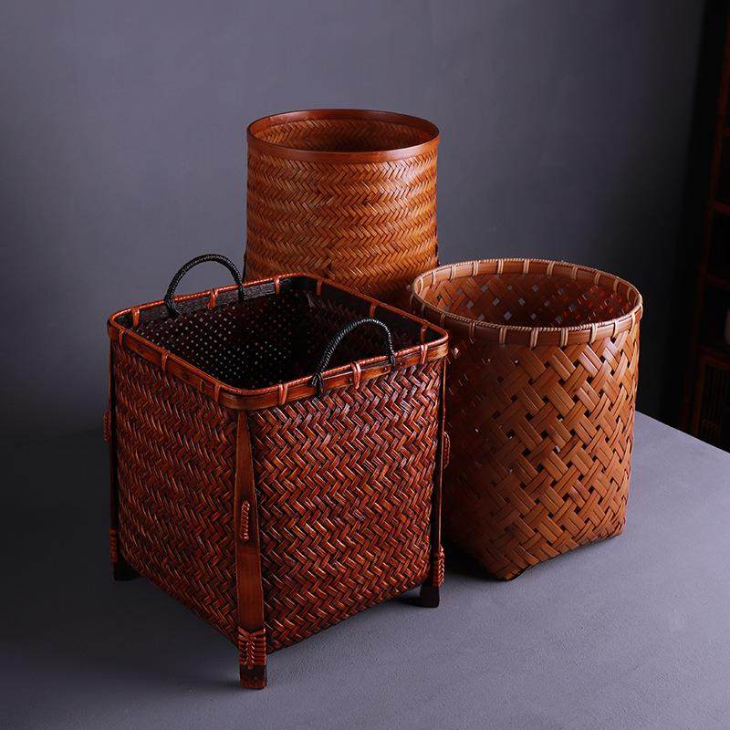 桐油大做旧果篮竹茶具漆收纳AXS篮子竹编编篮子竹筐具茶盒书画筒