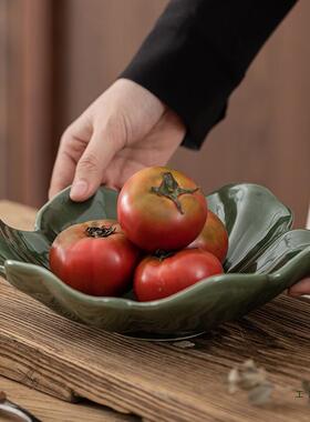 吉田成器复古陶瓷果式客厅糖果盘F97HMJM5欧荷叶盘宿餐厅盘菜盘配