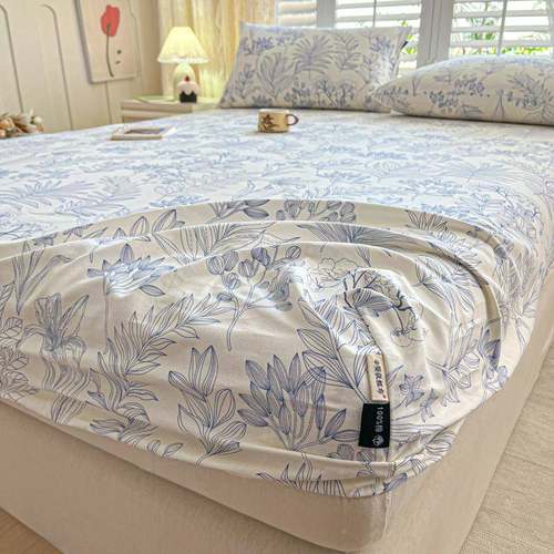 A纯棉单老类粗布床单床笠全棉卉系花列单鑫钰品床垫保护罩隔脏垫