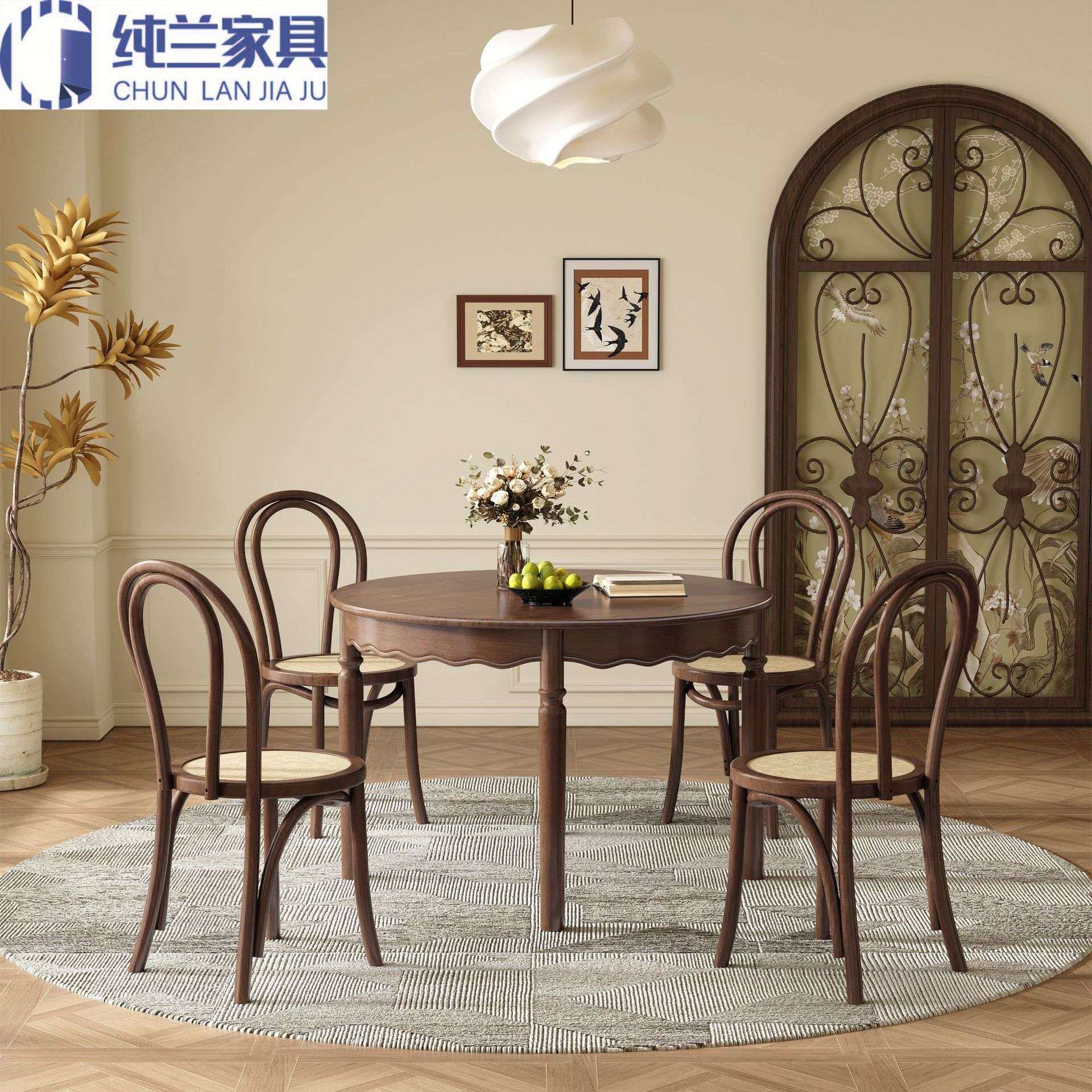 法式中古风餐桌胡桃色咖啡桌复古餐桌实木圆桌中小户型家用吃饭桌,电子元器件市场,其它元器件,淘宝优惠券,粉丝福利购,淘宝优惠卷